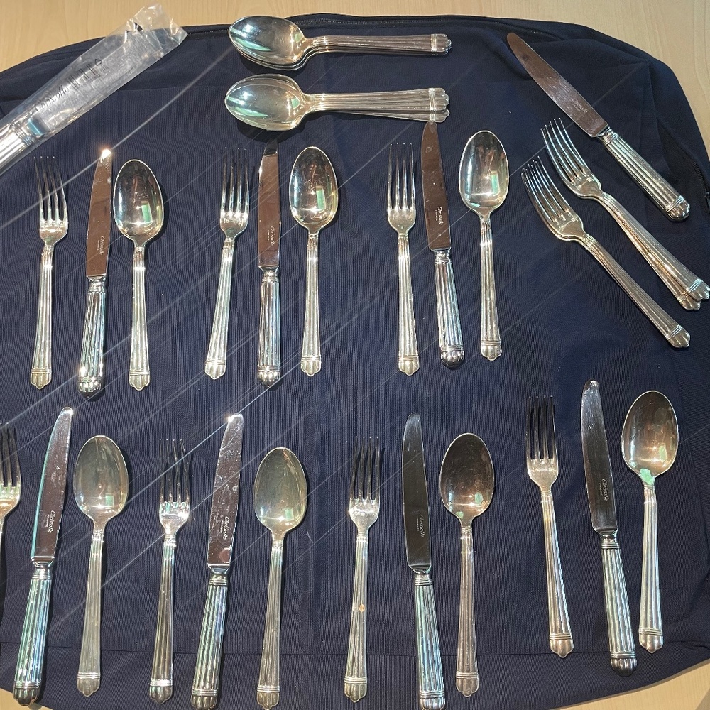 Christofle 'Aria' 21 piece silver-plated flatware set; 3 piece sets